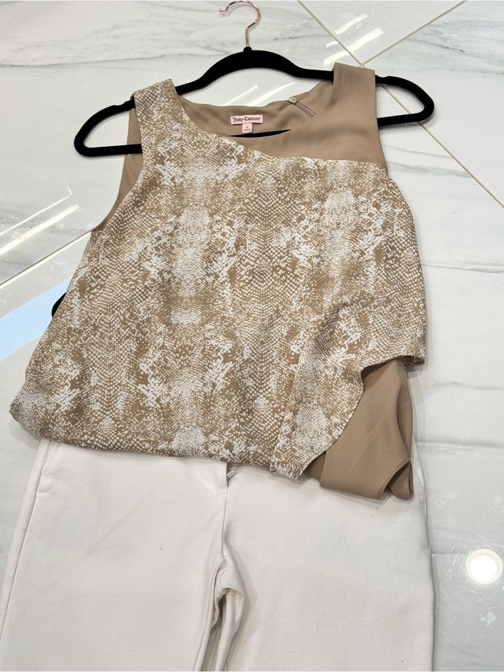 Juicy Couture Tan and Pink Label Suede-Look Top